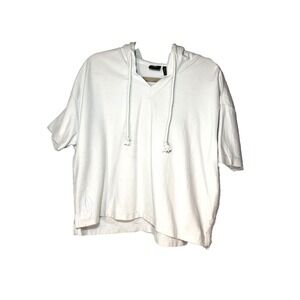 Bearded Goat Pale Light Blue Short Sleeve Oversized Cotton Hooded Shirt Sz XS/S